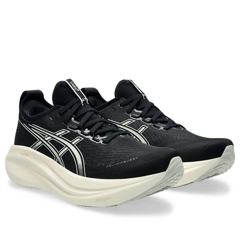 NEW ASICS men’s gel nimbus 27 shoe in black/lake grey